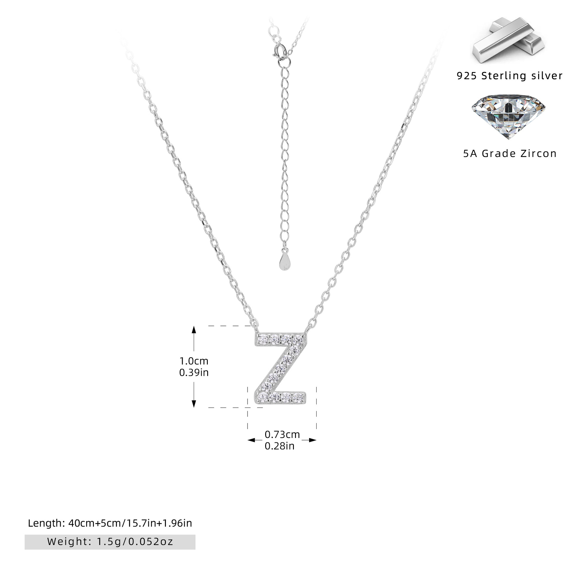 Initial Necklace – S925 Sterling Silver Dainty Pave Alphabet Pendant Necklace
