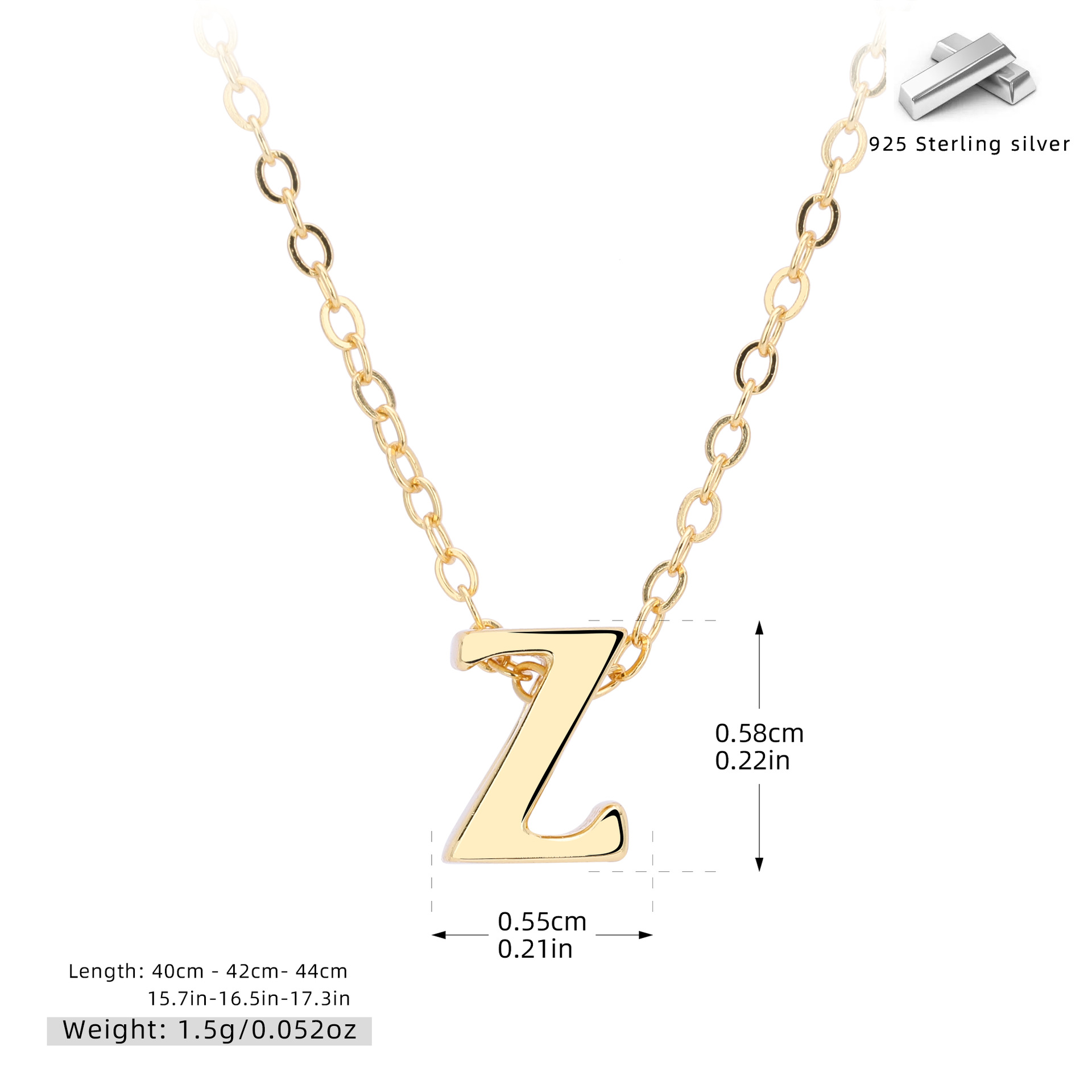 Initial Necklace – S925 Sterling Silver A–Z Alphabet Pendant Clavicle Chain