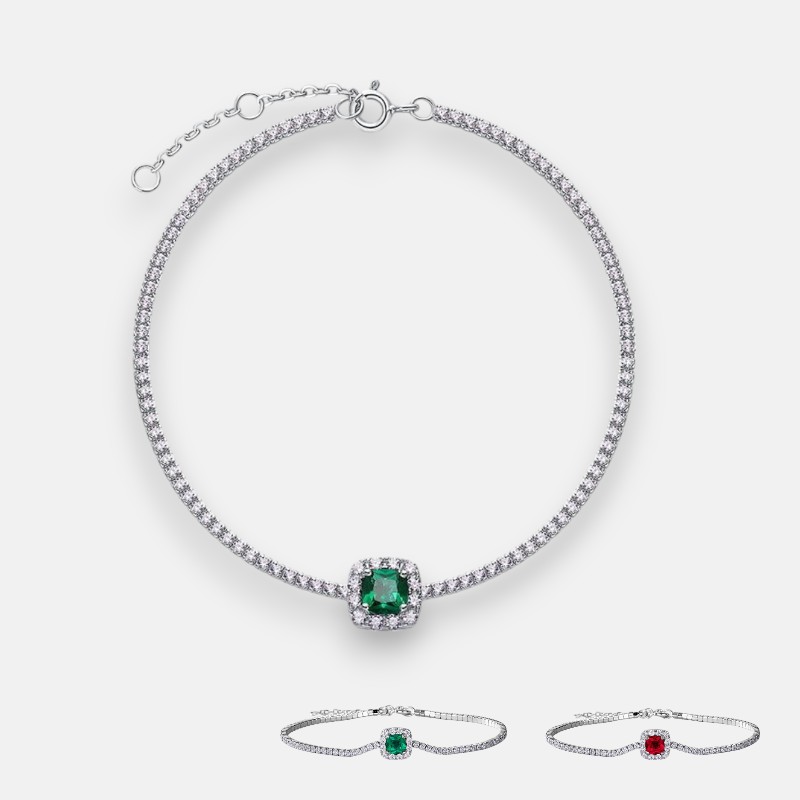 May Birthstone Bracelet - Lab Emerald & Sterling Silver Adjustable Chain | Blingku