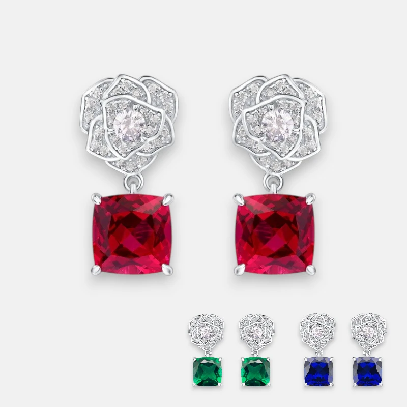 BlingKu Birthstone Earrings – Rose Drop Design in S925 Silver, 7.55ct