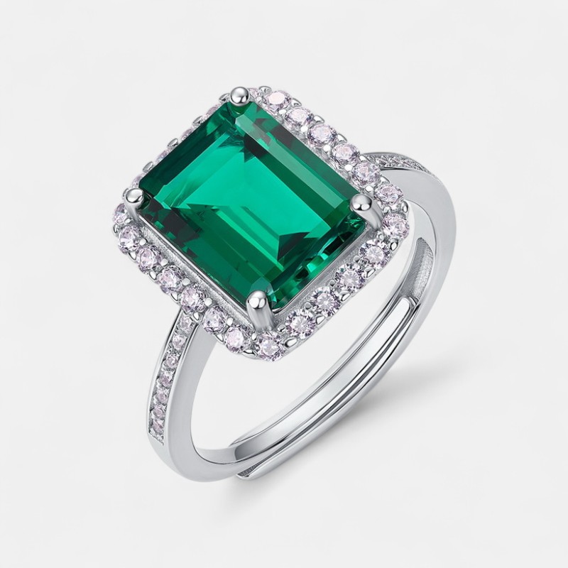 Princess Cut Engagement Ring – Lab Created Emerald Adjustable S925 Silver