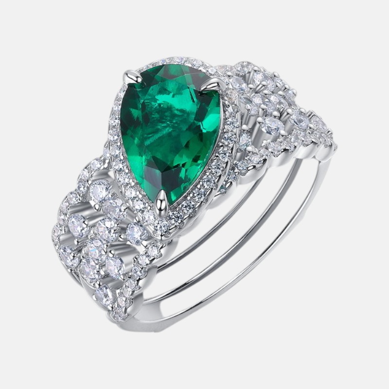 Teardrop Ring – S925 Silver Lab Created Emerald Stacking Jewelry