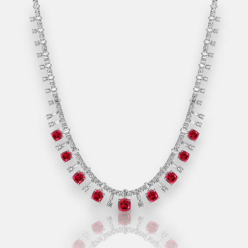 Elegant Ruby Jewelry – Bold Lab Gem Statement Necklace in S925 Silver