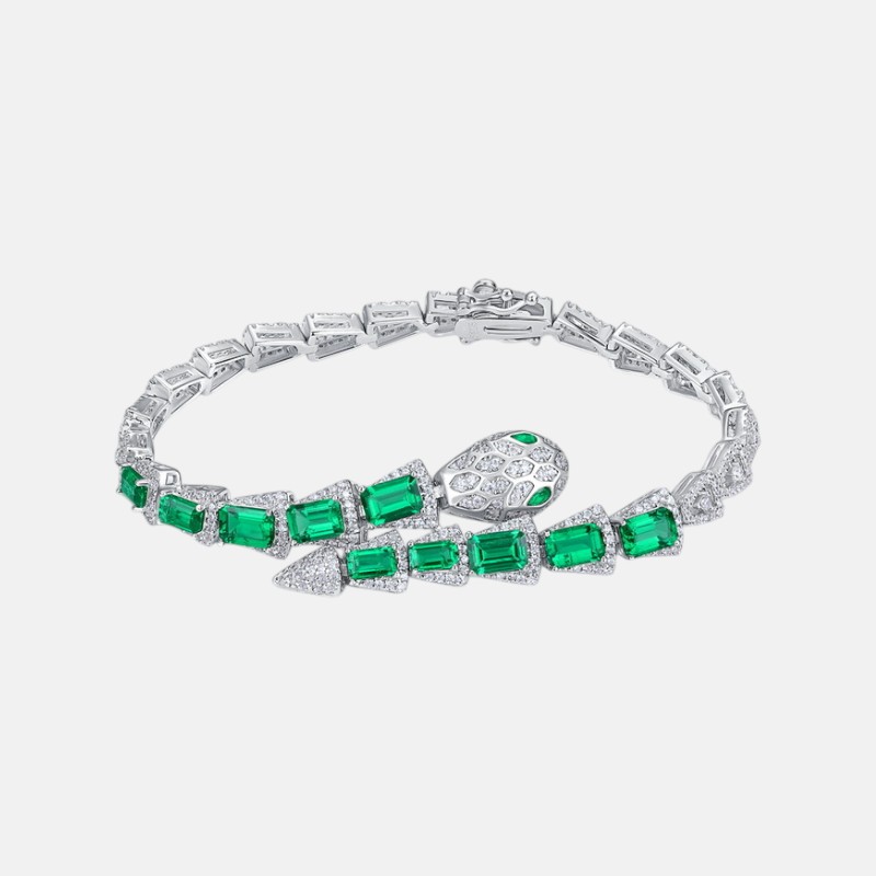 Custom Emerald Bracelet with Engraving – S925 Snake Bone Chain