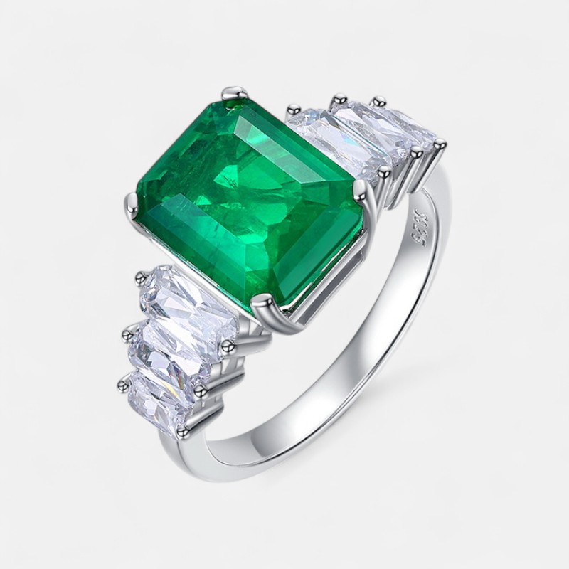 Best Elongated Cushion Cut Engagement Rings – S925 Silver Lab Emerald