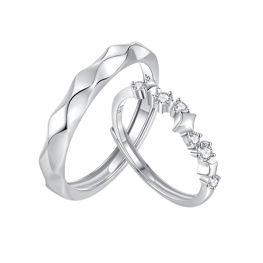 Male female wedding rings with romantic open design in sterling silver