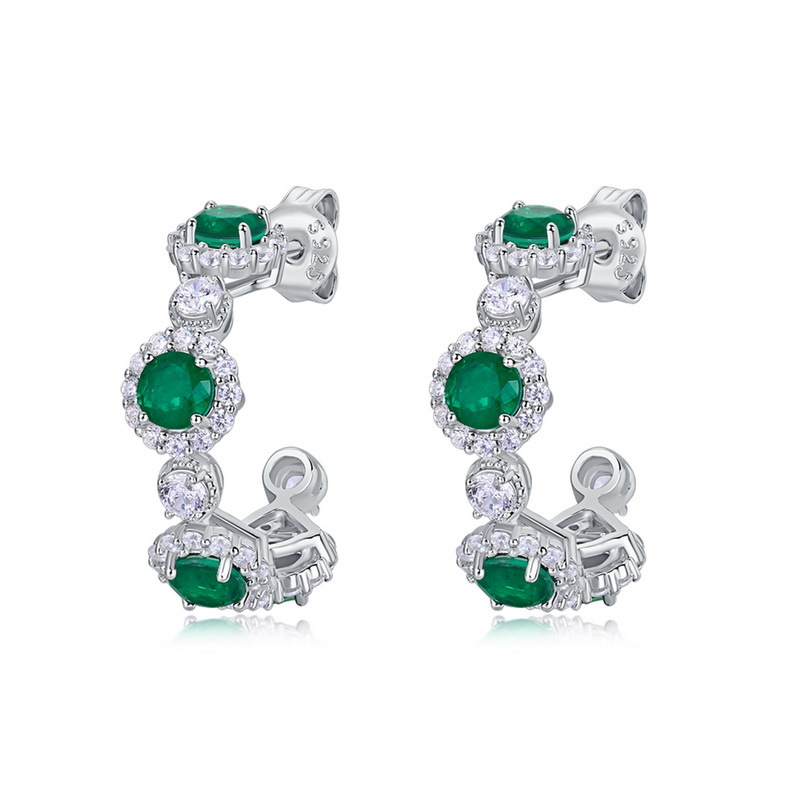 Lightweight emerald huggie earrings with full pave sparkle