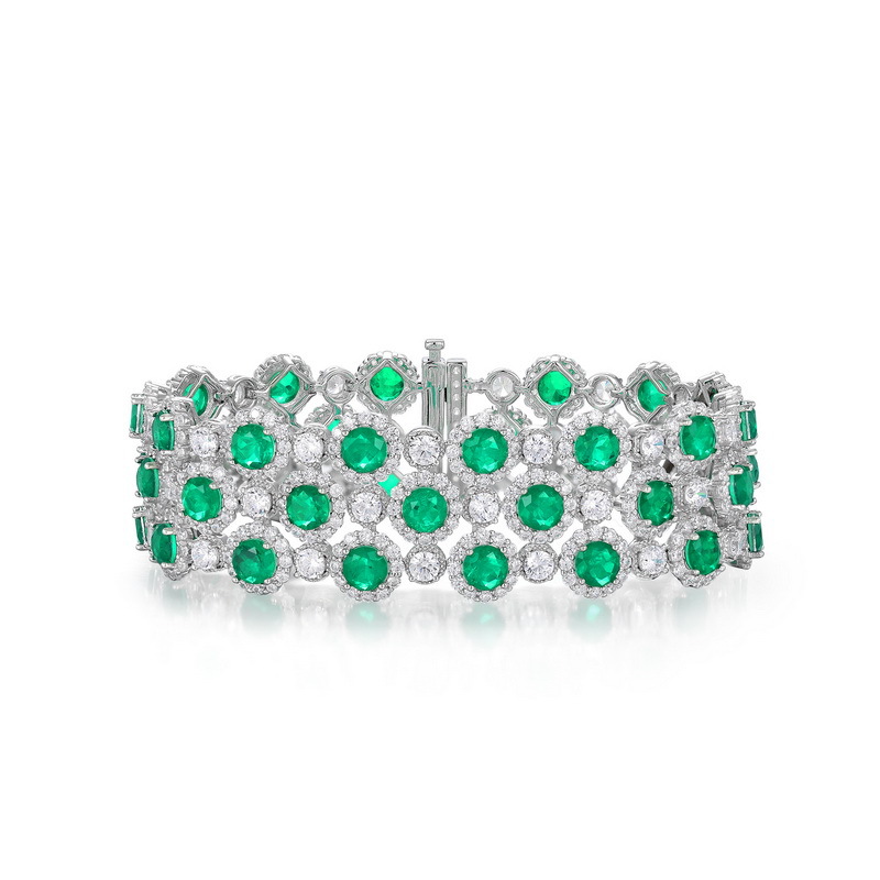 Sterling silver emerald tennis bracelet full pave design