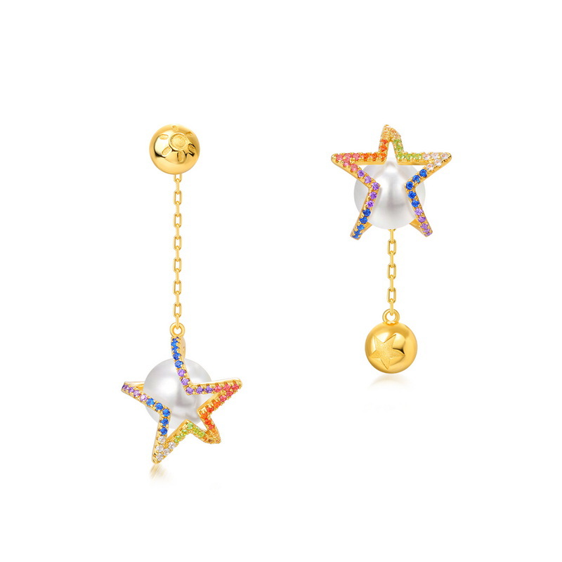 Detail of Freshwater Pearl Suspended Below Pave Zircon Star