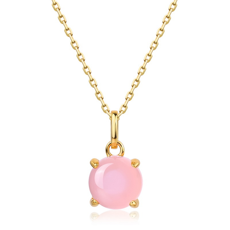 Rose‑pink cabochon pendant necklace in gold plated silver