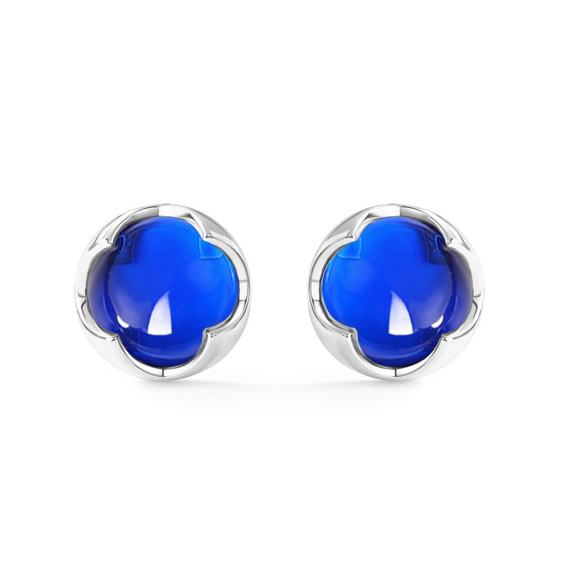 Blue crystal round stud earrings with gold bezel