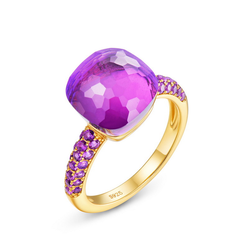 February Birthstone Candy-Cut Gemstone Ring | Synthetic Amethyst | 925 Sterling Silver