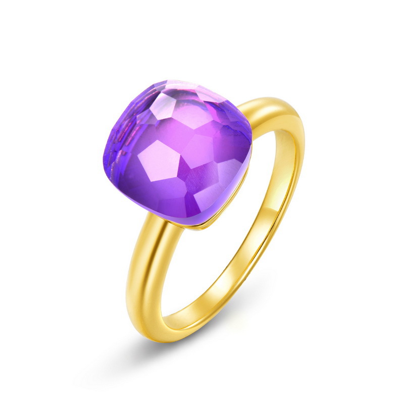 February Birthstone Candy Ring – Round-Cut Gem in 9K Gold-Plated Sterling Silver