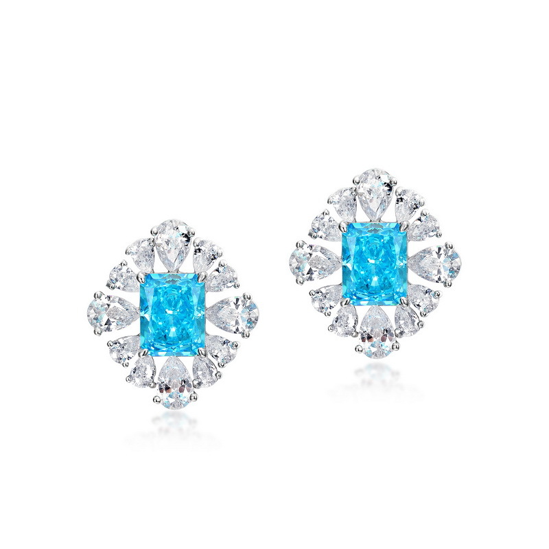 Aquamarine Stud Earrings – Ice-Flower Cut S925 March Birthstone