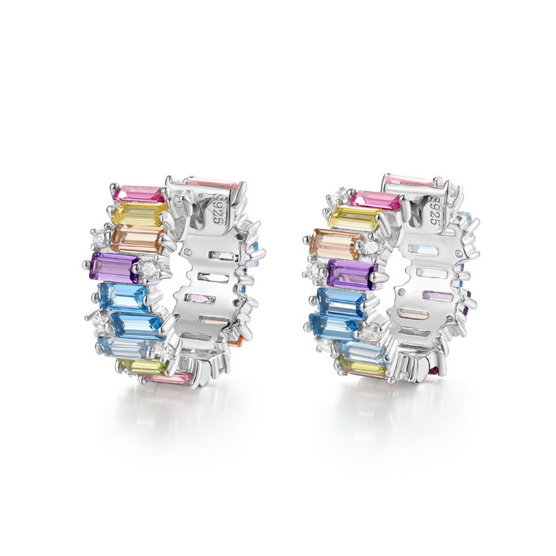 S925 Silver Colorful CZ Hoop Earrings | Earrings Jewelry Gift