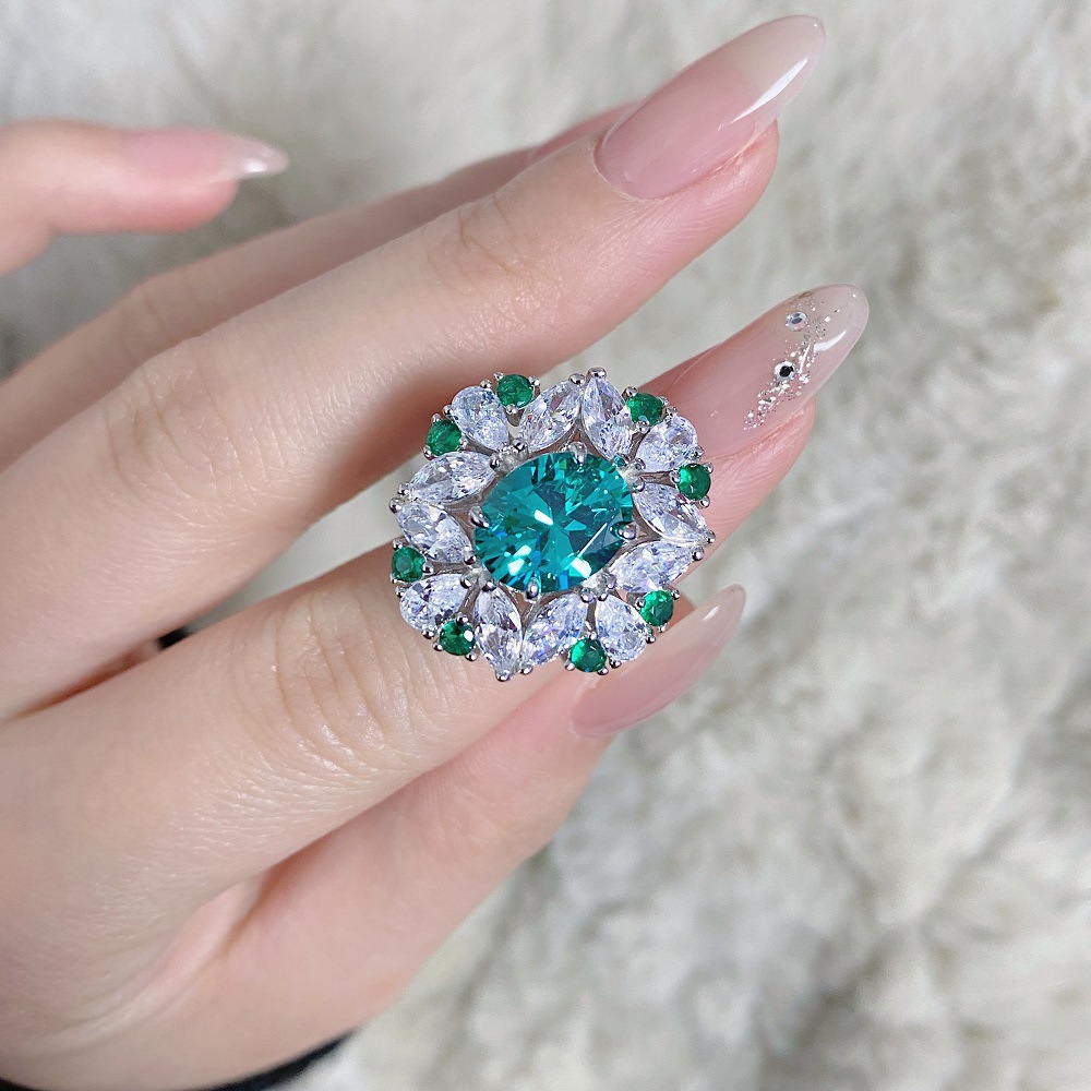 4CT Ice‑Flower Asscher‑Cut Aquamarine Topaz Ring – S925 Sterling Silver | March Birthstone