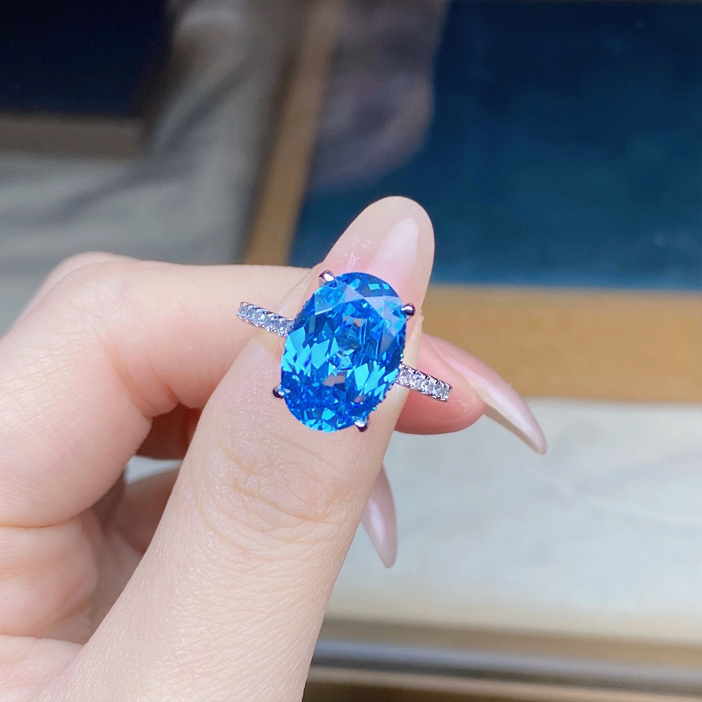 Radiant Ice-Flower Cut Aquamarine Ring in S925 Sterling Silver – Elegant March Birthstone Jewelry