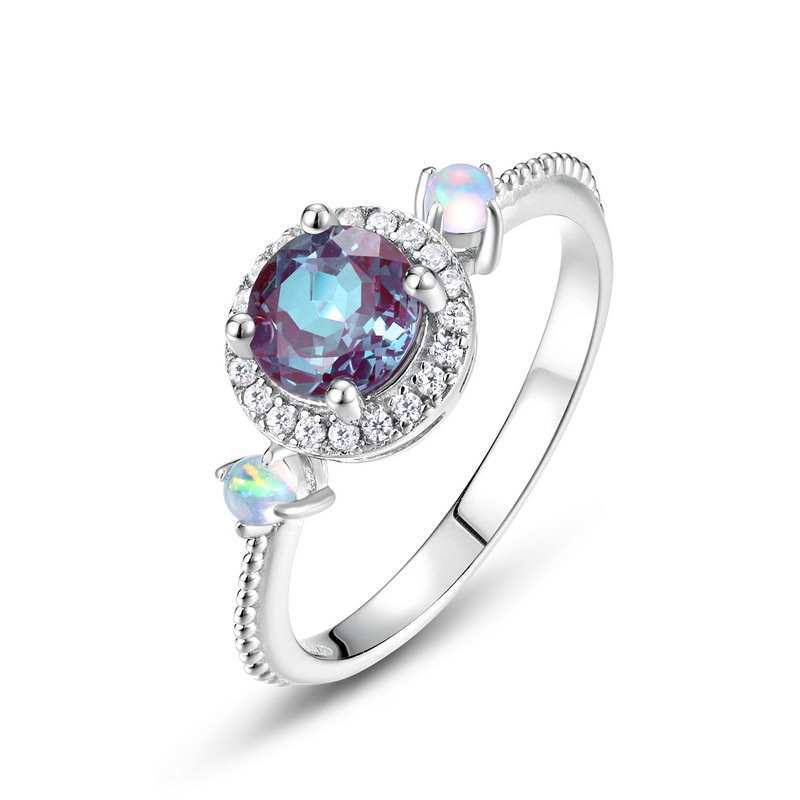 Color‑Change Alexandrite Ring | S925 Sterling Silver Dual‑Tone Lab Gem – June Birthstone