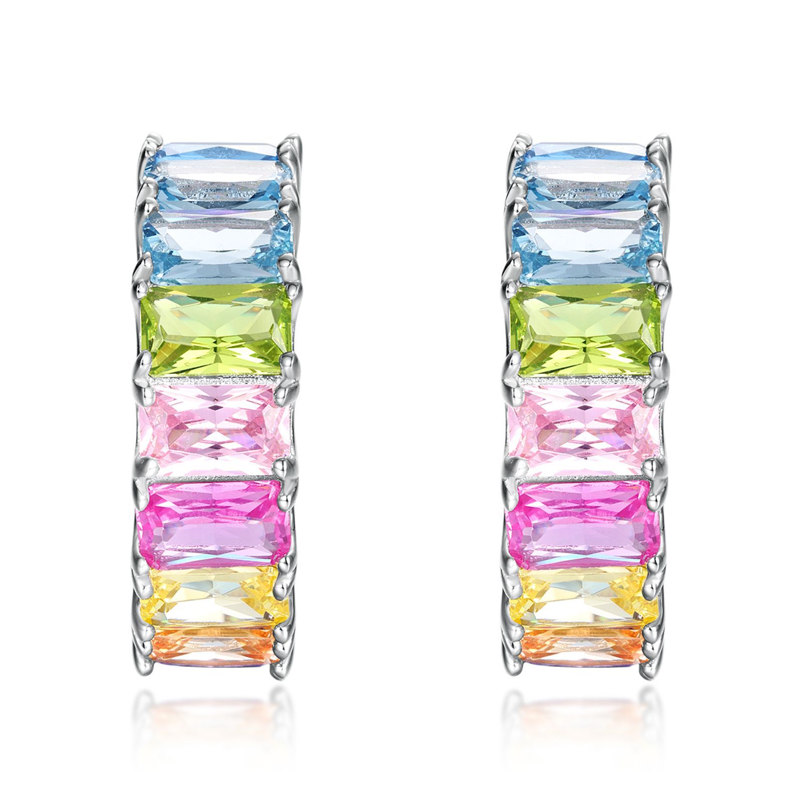S925 Sterling Silver Rainbow CZ Hoop Earrings | Personalized Jewelry for Women