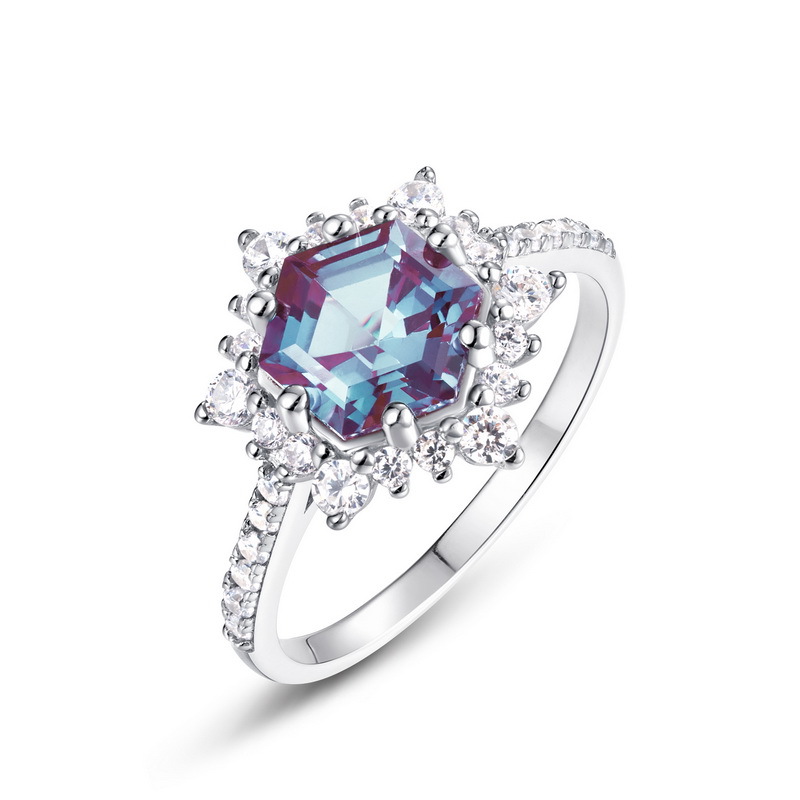 hexagon alexandrite ring june birthstone in 925 sterling silver