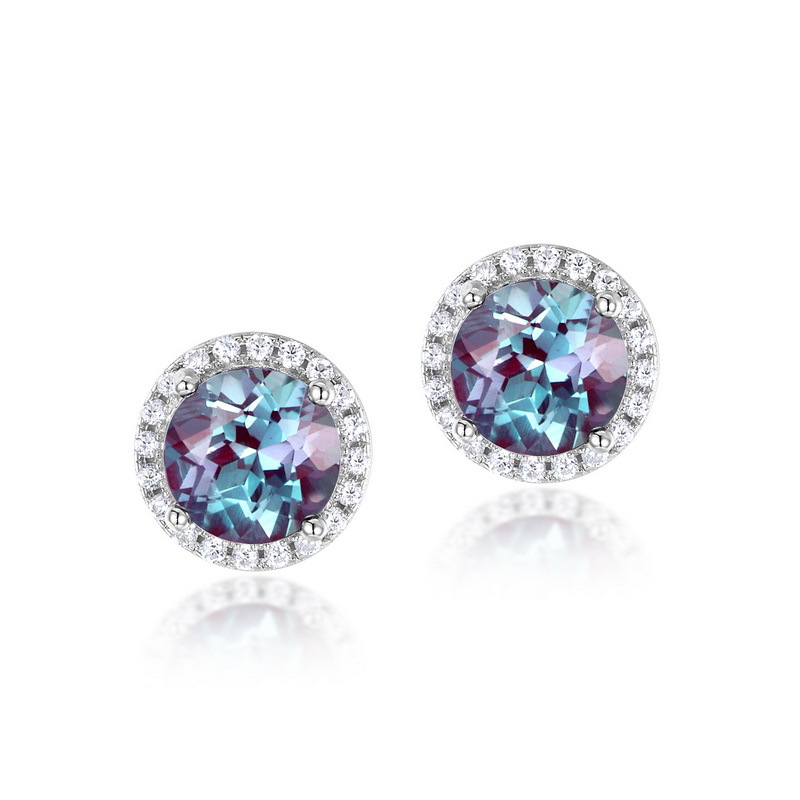 Lab Created Alexandrite Stud Earrings | S925 Sterling Silver Color‑Change Gem – June Birthstone