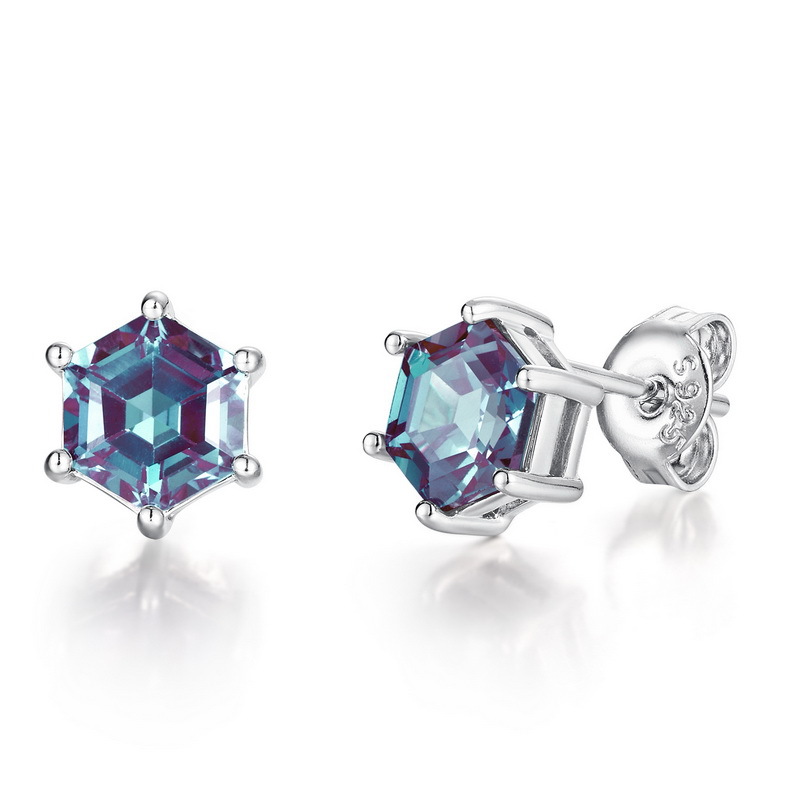 Hexagon Alexandrite Stud Earrings | S925 Sterling Silver Color‑Change Gem – June Birthstone