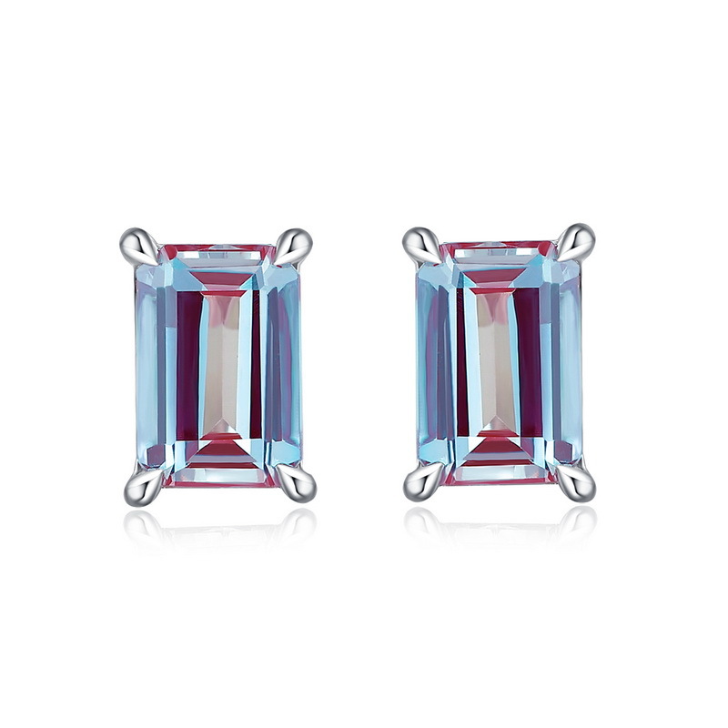 Square Alexandrite Stud Earrings | S925 Sterling Silver Color‑Change Gem – June Birthstone