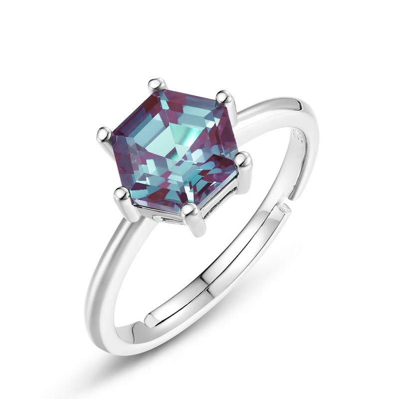 Hexagon Cut Alexandrite Ring | S925 Sterling Silver Color‑Change Gem – Unique Birthstone Design