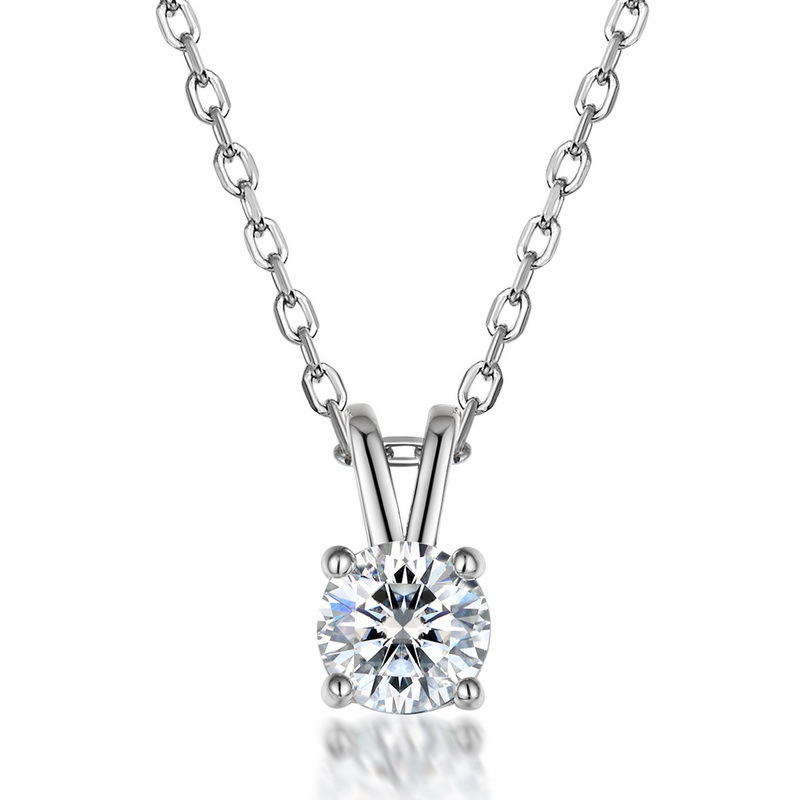 Round Moissanite Pendant Necklace | S925 Heavy Silver Four‑Prong April Birthstone Necklace