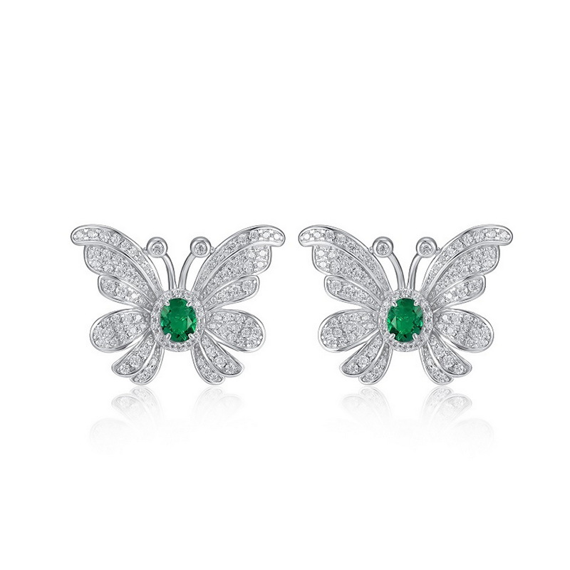 May Birthstone Earrings – Emerald Butterfly Studs | BlingKu