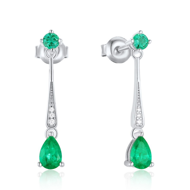 Emerald Drop Earrings – Long Threader Style in S925 Silver | BlingKu