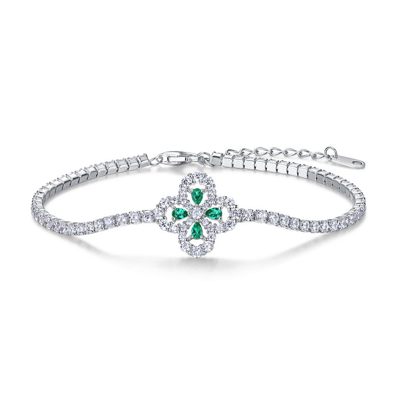 Emerald Silver Bracelet – Vintage Four-Leaf Clover S925 Jewelry