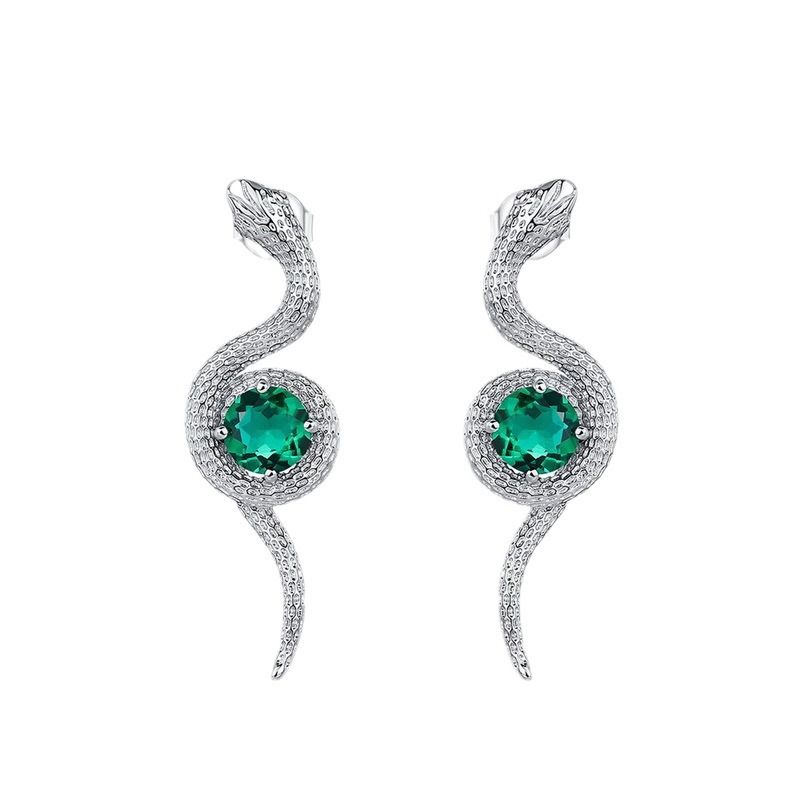 Emerald Earrings – Snake Design with Emerald Cut Stones in S925 Silver | BlingKu