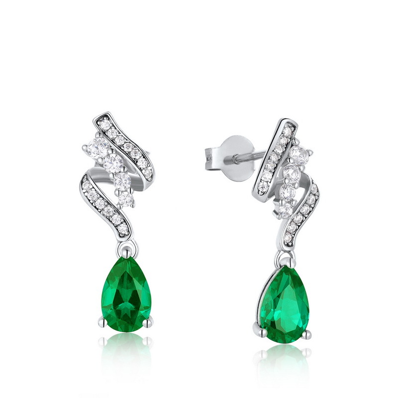 Emerald Dangle Earrings – Sleek Teardrop Design in S925 Silver | BlingKu