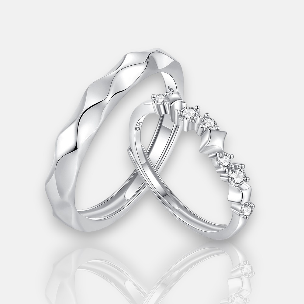 Male Female Wedding Rings | Adjustable Open Band Couple Rings in S925 Silver