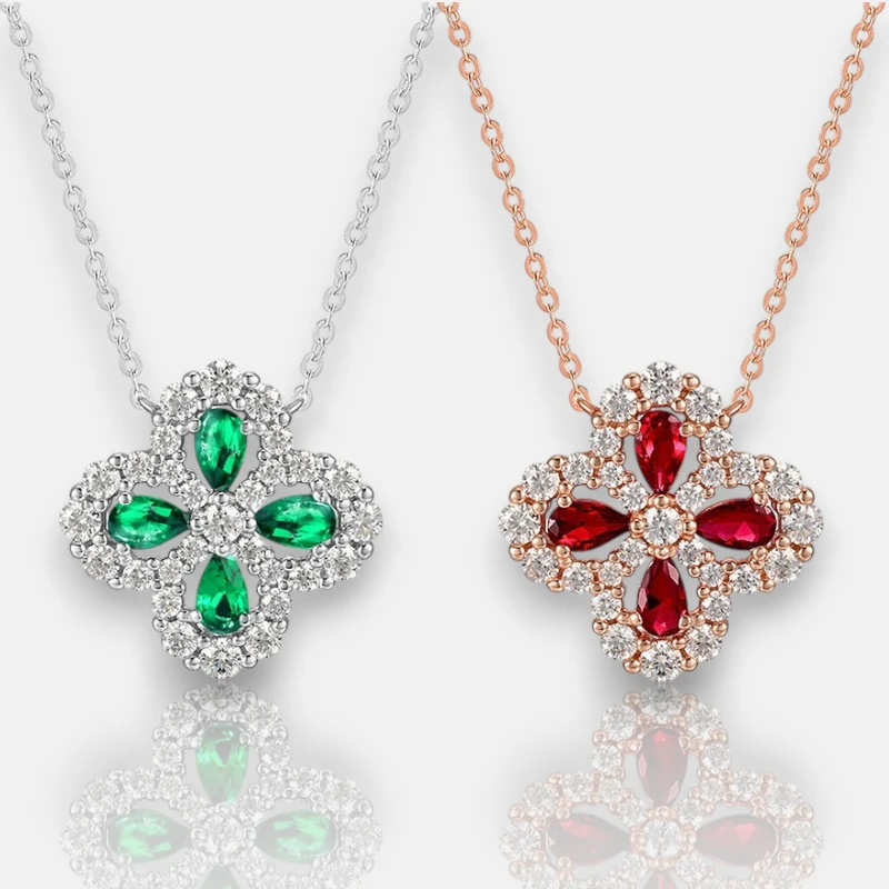 BlingKu Birthstone Necklace – Four-Leaf Clover Pendant in S925 Silver, Adjustable