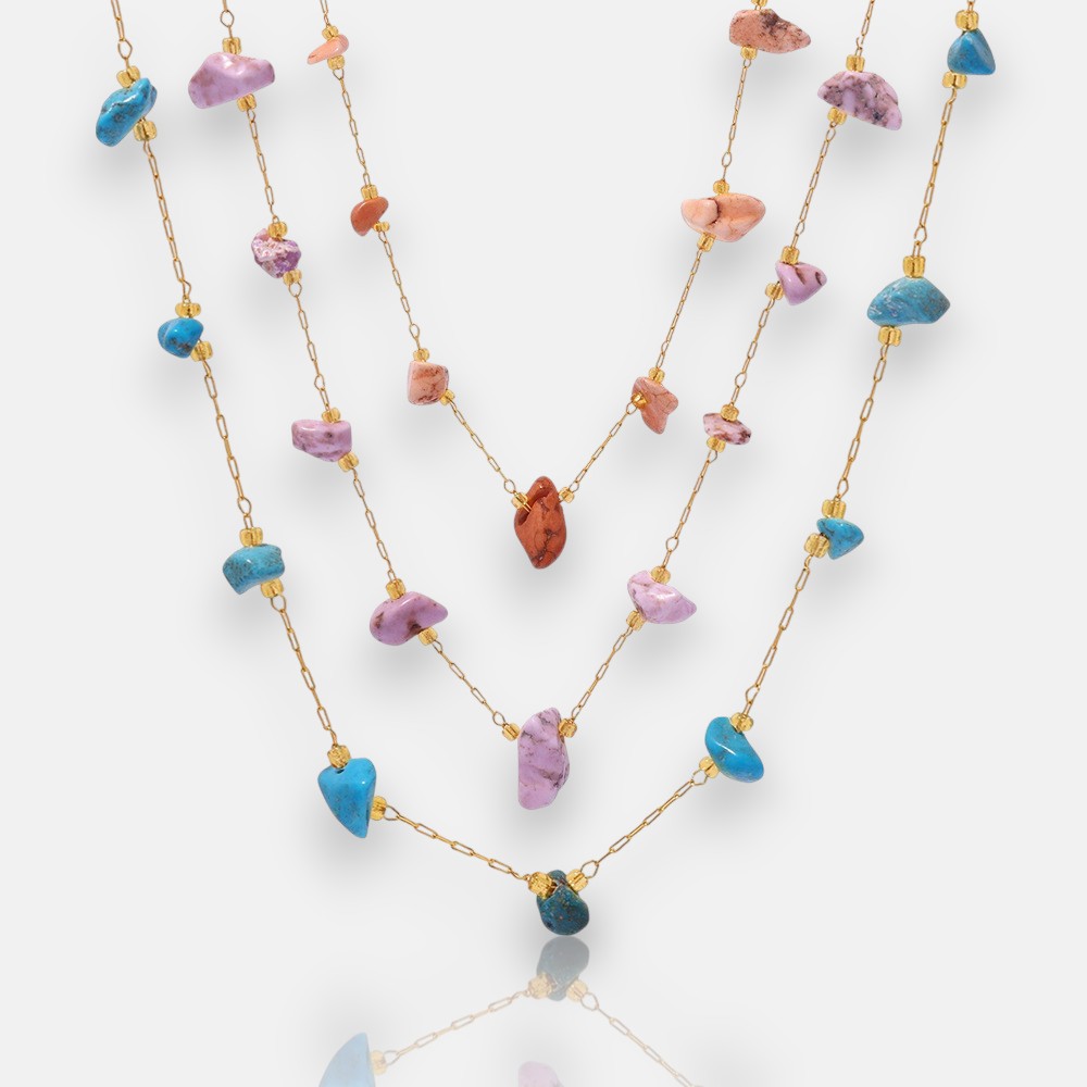 Dainty Layered Necklace with Colorful Natural Stones – Candy Tones