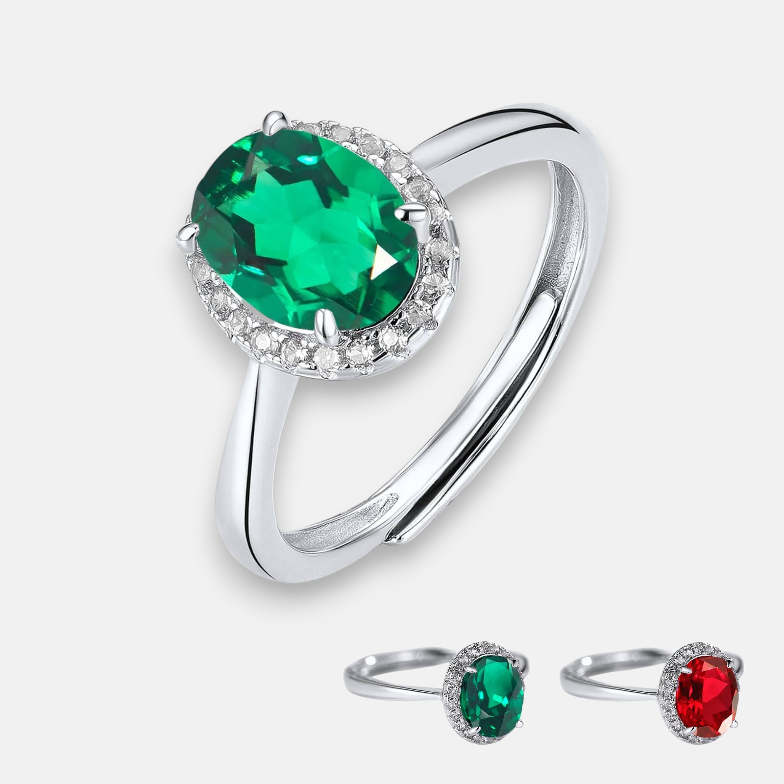 May Birthstone Ring - Vintage Emerald & Ruby Sterling Silver | Blingku