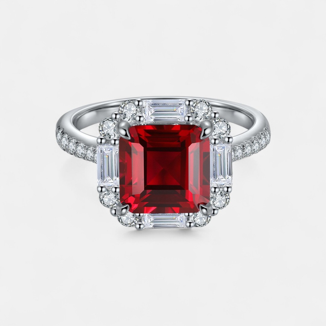 Ruby Birthstone Ring – 8×8mm Asscher Cut in S925 Silver