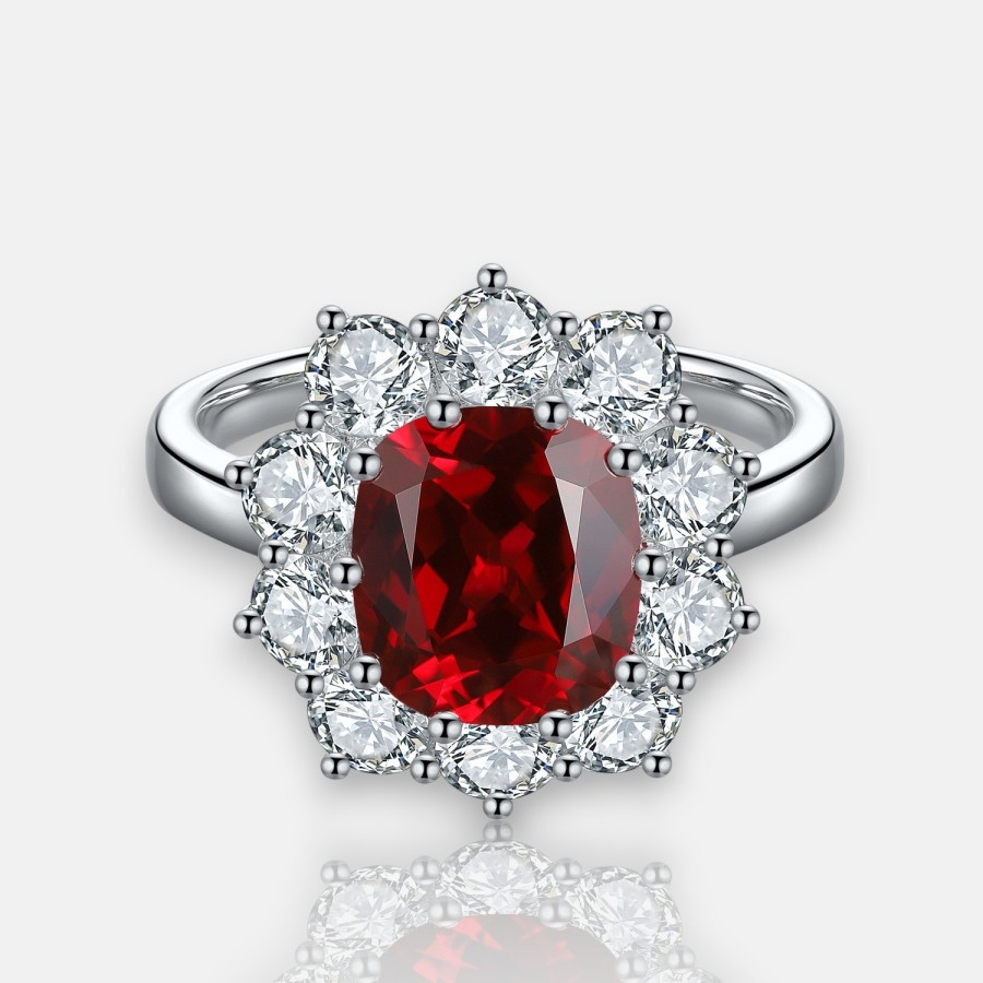 Lab Created Ruby Ring – 3ct Cushion Cut in S925 Sterling Silver