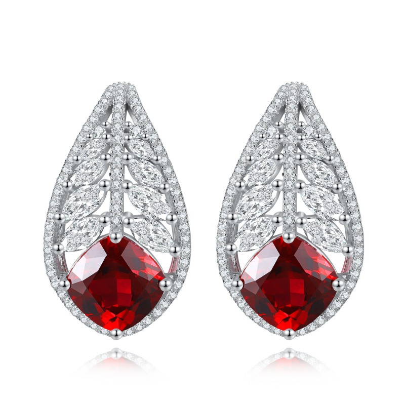 Ruby Drop Earrings – 8×8mm Cushion-Cut Lab Ruby in S925 Silver
