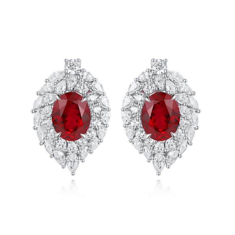 Real Ruby Stud Earrings – 7×9mm Lab Ruby in 925 Sterling Silver