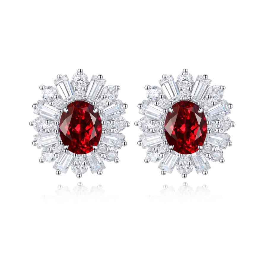 Round Ruby Stud Earrings – Pigeon Blood Lab Ruby in S925 Silver