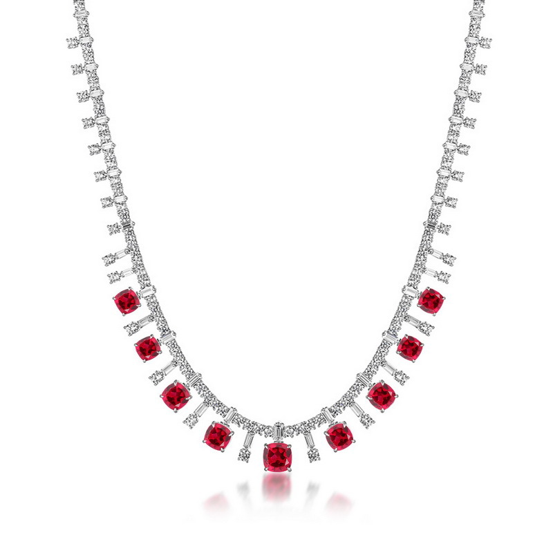 Elegant Ruby Jewelry – Bold Lab Gem Statement Necklace in S925 Silver