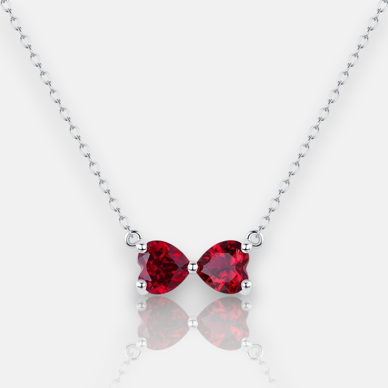 Ruby Heart Necklace – Dainty Lab-Created Gem in S925 Silver