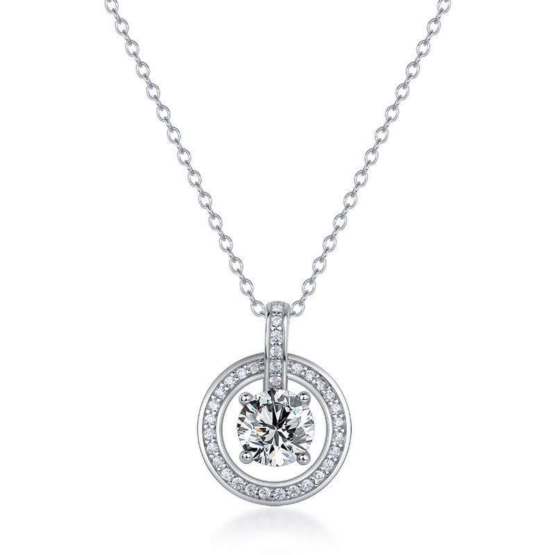 July Birthday Necklace – Lab Ruby Circle Pendant with Full Gem Pave in S925 Silver