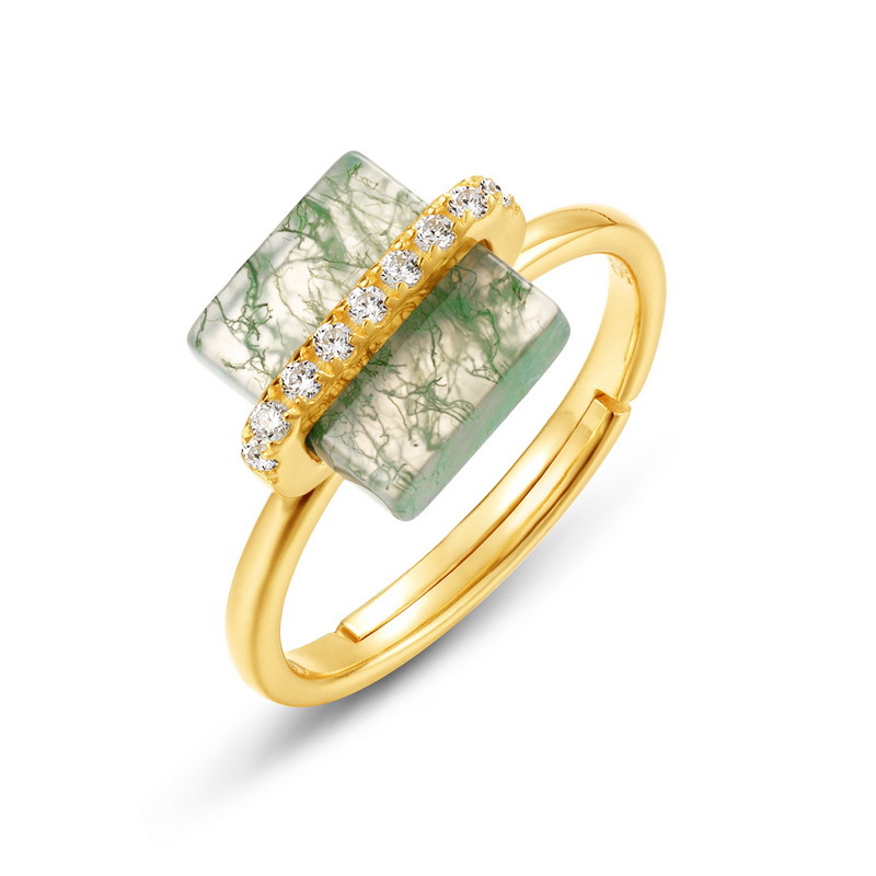 Green Moss Agate Ring for Women's Spiritual Healing