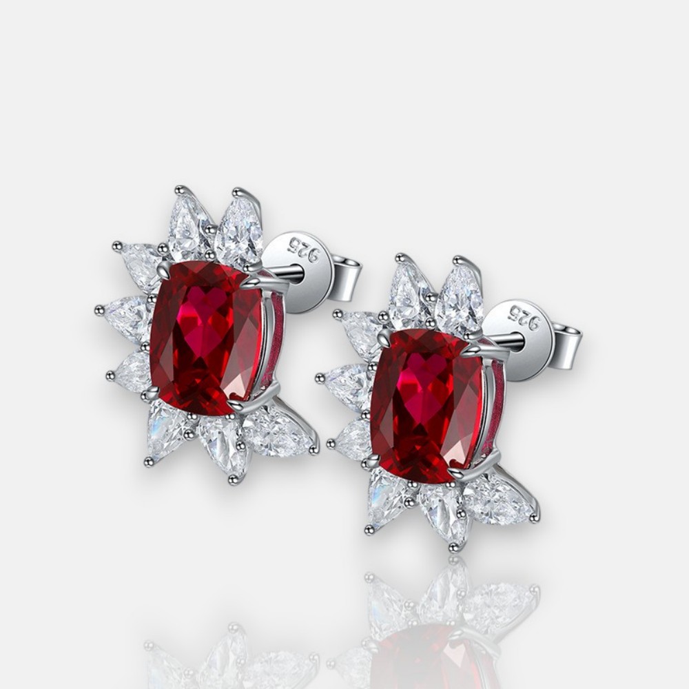 Ruby and Silver Earrings – Lab Ruby Studs with S925 Silver Posts