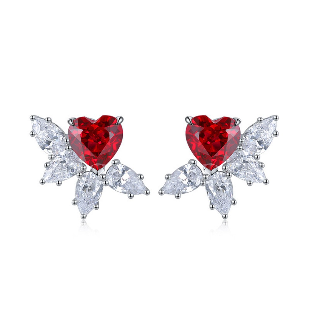 Heart Shaped Ruby Earrings – Lab-Created Red Studs in 925 Silver