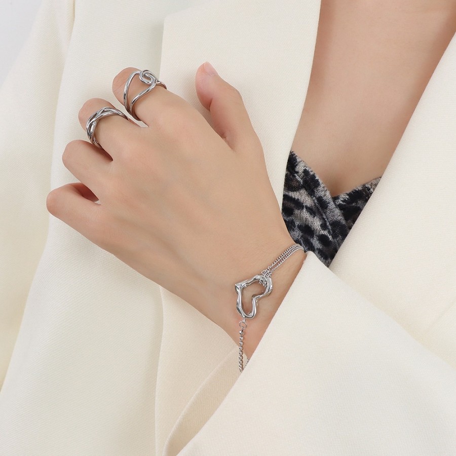 Gold Heart Bracelet – 18K Double-Layer Beaded Stainless Steel Design